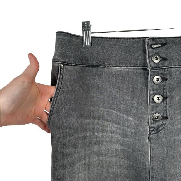 Prana Aubrey Denim Skirt Grey Charcoal Wash Modest Button Fly Womens 10 - Picture 2 of 7